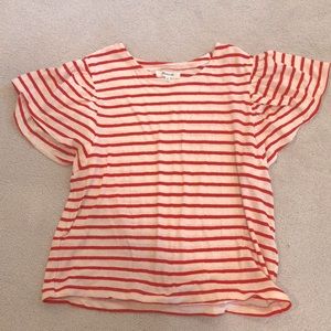 Madewell striped ruffle sleeve tee. Size medium